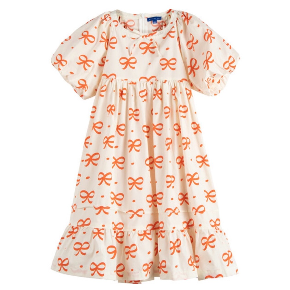 Adorable Cream and Red Bow Kids Dress